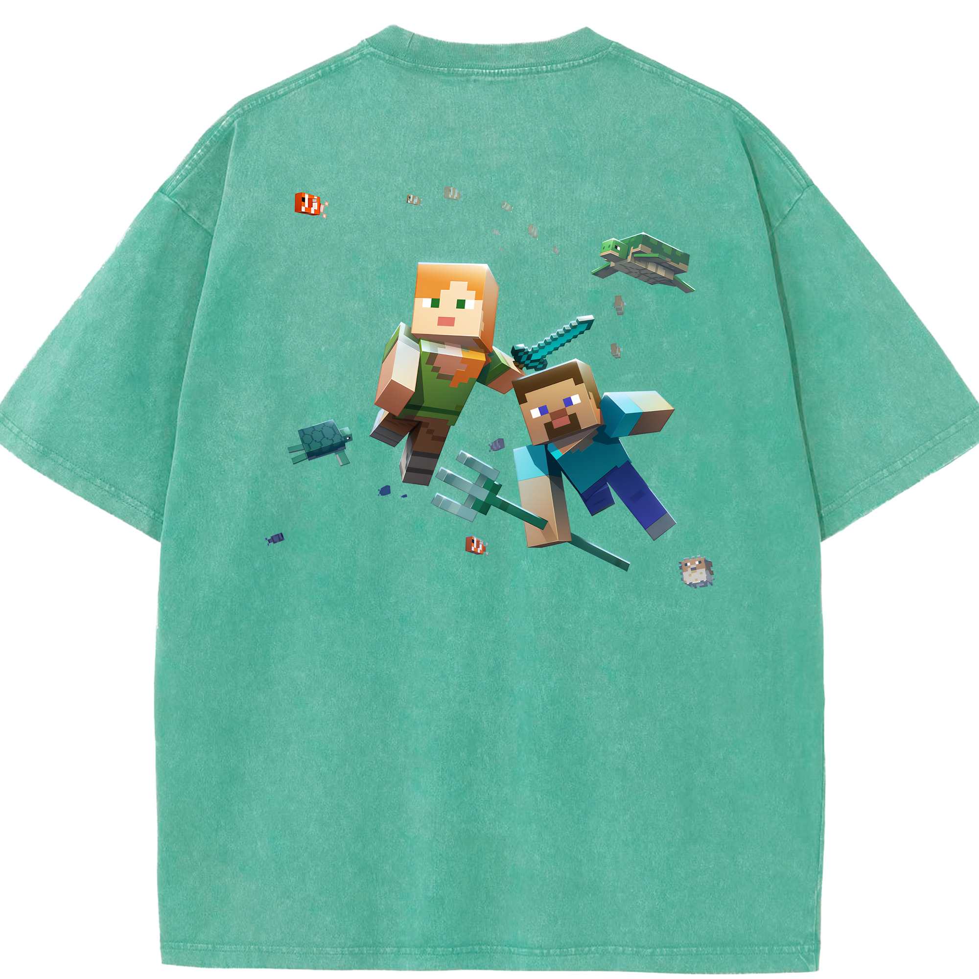 （画像用） マインクラフト ブロックの世界 Minecraft MC Block world 綿100% ヴィンテージ風 半袖Tシャツ（背面プリント）